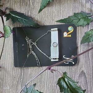 Selenite bar necklace with rose quartz